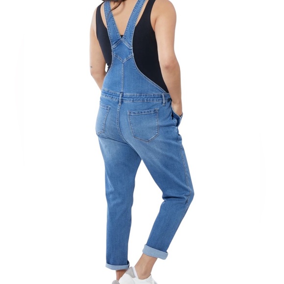 Isabel Maternity Denim Overalls Women's Size 10 Stretch Raw Hem Light Wash Denim - Picture 2 of 10